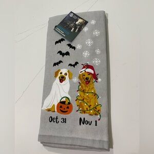 Halloween and Christmas Dog Towel Set Golden Retriever. Two towels